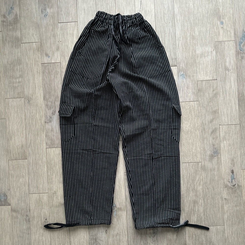 Peruvian Handmade Boho Black Striped‎ Straight Leg Pants Cotton Medium